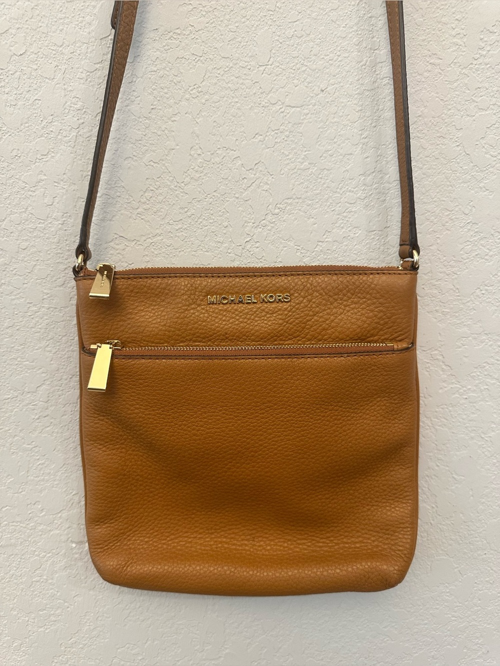 Michael Kors Tan Pebbled Leather Crossbody with Gold Hardware